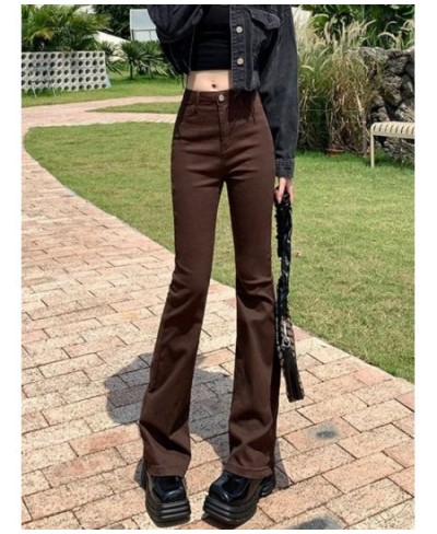 Jeans Women Brown Flare High Waist Skinny All-match Clothing Streetwear Aesthetic Mujer Casual Vaqueros 90's Vintage $40.25 -...