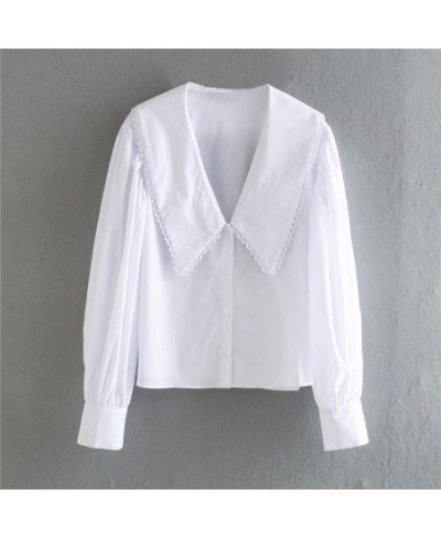 basic white peter pan collar women blouse long sleeve office ladies uniform shirt za 2023 autumn spring camisa mujer chic $39...