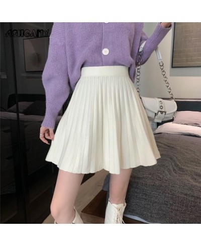 Knit Pleated Skirt Women High Waist Sweater Skirts Autumn Winter Solid Elastic Knitting Ribbed Mini Skirt $33.27 - Skirts