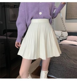 Knit Pleated Skirt Women High Waist Sweater Skirts Autumn Winter Solid Elastic Knitting Ribbed Mini Skirt $33.27 - Skirts