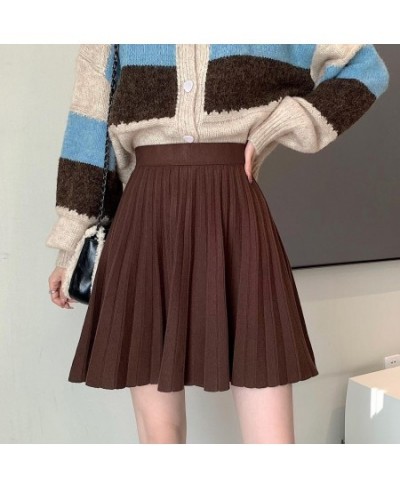 Knit Pleated Skirt Women High Waist Sweater Skirts Autumn Winter Solid Elastic Knitting Ribbed Mini Skirt $33.27 - Skirts