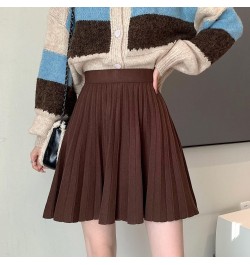 Knit Pleated Skirt Women High Waist Sweater Skirts Autumn Winter Solid Elastic Knitting Ribbed Mini Skirt $33.27 - Skirts