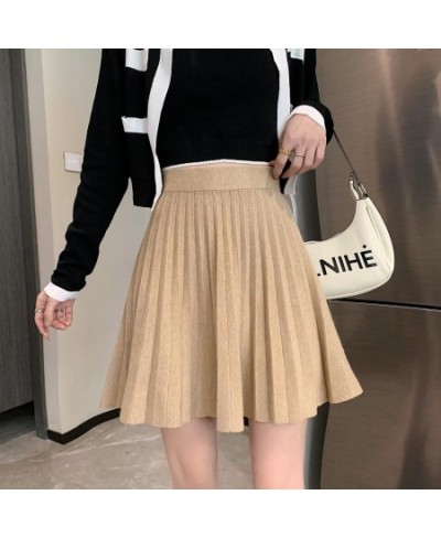 Knit Pleated Skirt Women High Waist Sweater Skirts Autumn Winter Solid Elastic Knitting Ribbed Mini Skirt $33.27 - Skirts