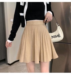 Knit Pleated Skirt Women High Waist Sweater Skirts Autumn Winter Solid Elastic Knitting Ribbed Mini Skirt $33.27 - Skirts