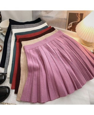 Knit Pleated Skirt Women High Waist Sweater Skirts Autumn Winter Solid Elastic Knitting Ribbed Mini Skirt $33.27 - Skirts