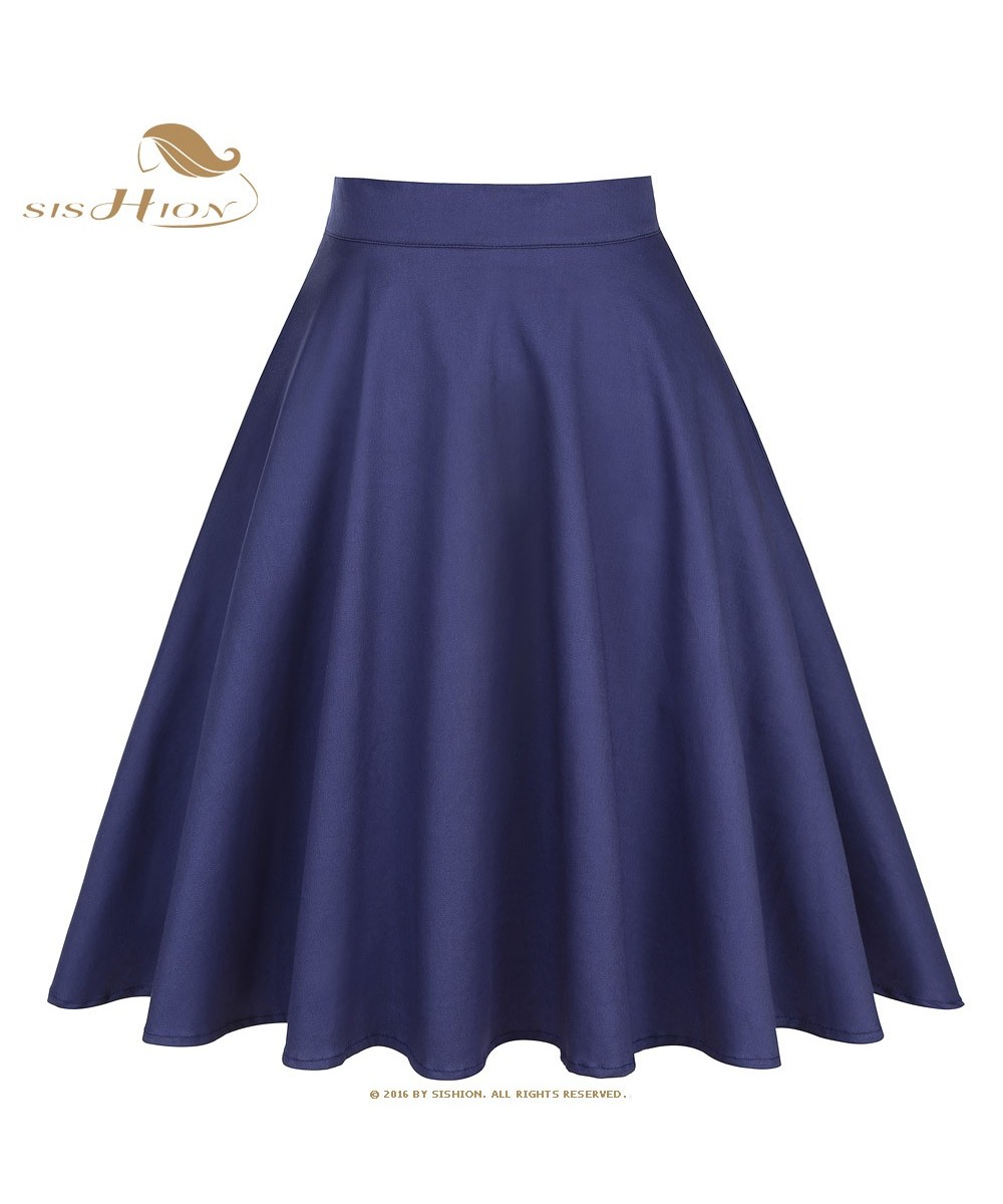 2023 Cotton High Waist Elegant Sexy School Girls Swing Skirts Womens Ladies A-Line Party Casual Navy Blue Vintage Skirt $32.9...