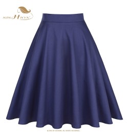 2023 Cotton High Waist Elegant Sexy School Girls Swing Skirts Womens Ladies A-Line Party Casual Navy Blue Vintage Skirt $32.9...