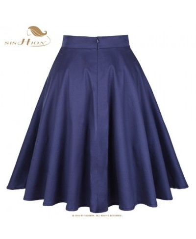 2023 Cotton High Waist Elegant Sexy School Girls Swing Skirts Womens Ladies A-Line Party Casual Navy Blue Vintage Skirt $32.9...