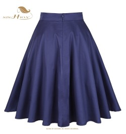 2023 Cotton High Waist Elegant Sexy School Girls Swing Skirts Womens Ladies A-Line Party Casual Navy Blue Vintage Skirt $32.9...