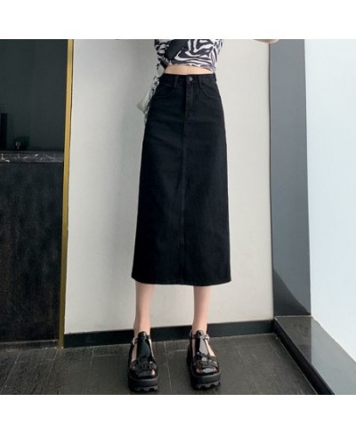 Vintage Slit Denim Skirts Women A Line High Waist Solid Midi Skirt Korean Office Lady Casual All Match Straight Skirts New $3...