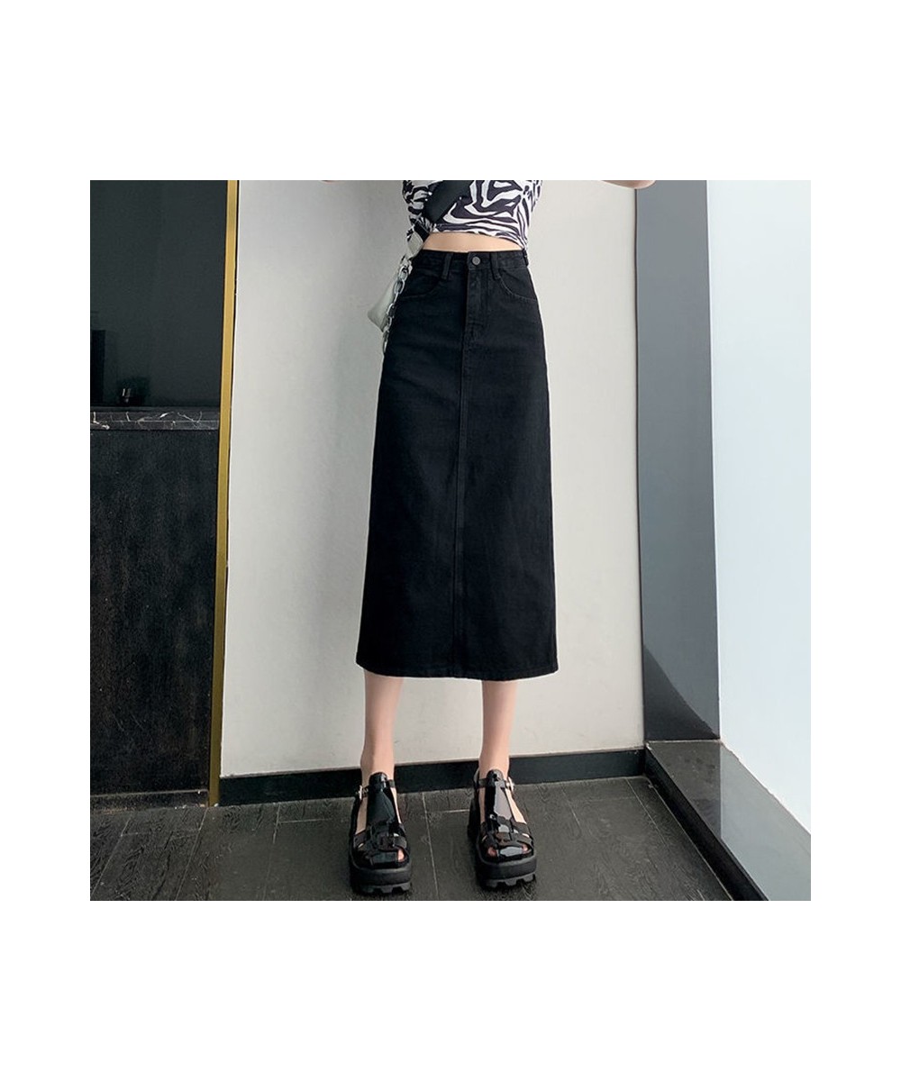 Vintage Slit Denim Skirts Women A Line High Waist Solid Midi Skirt Korean Office Lady Casual All Match Straight Skirts New $3...