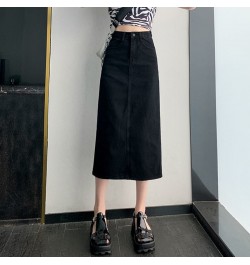 Vintage Slit Denim Skirts Women A Line High Waist Solid Midi Skirt Korean Office Lady Casual All Match Straight Skirts New $3...