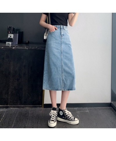 Vintage Slit Denim Skirts Women A Line High Waist Solid Midi Skirt Korean Office Lady Casual All Match Straight Skirts New $3...