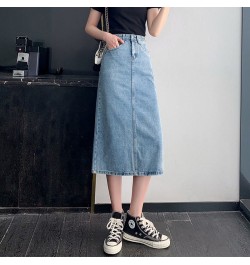 Vintage Slit Denim Skirts Women A Line High Waist Solid Midi Skirt Korean Office Lady Casual All Match Straight Skirts New $3...