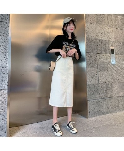 Vintage Slit Denim Skirts Women A Line High Waist Solid Midi Skirt Korean Office Lady Casual All Match Straight Skirts New $3...