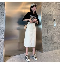 Vintage Slit Denim Skirts Women A Line High Waist Solid Midi Skirt Korean Office Lady Casual All Match Straight Skirts New $3...