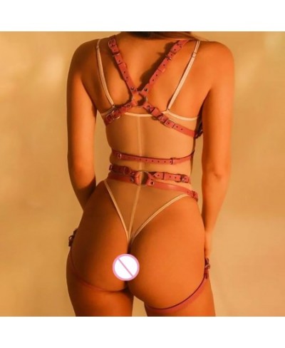 Fashion Women's Harness Bra Leather BodySuit Garter Belt Sexy Goth Erotic Suspender Cage Waist Bdsm Bondage Lingerie Adult $3...