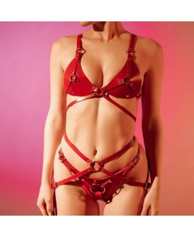 Fashion Women's Harness Bra Leather BodySuit Garter Belt Sexy Goth Erotic Suspender Cage Waist Bdsm Bondage Lingerie Adult $3...