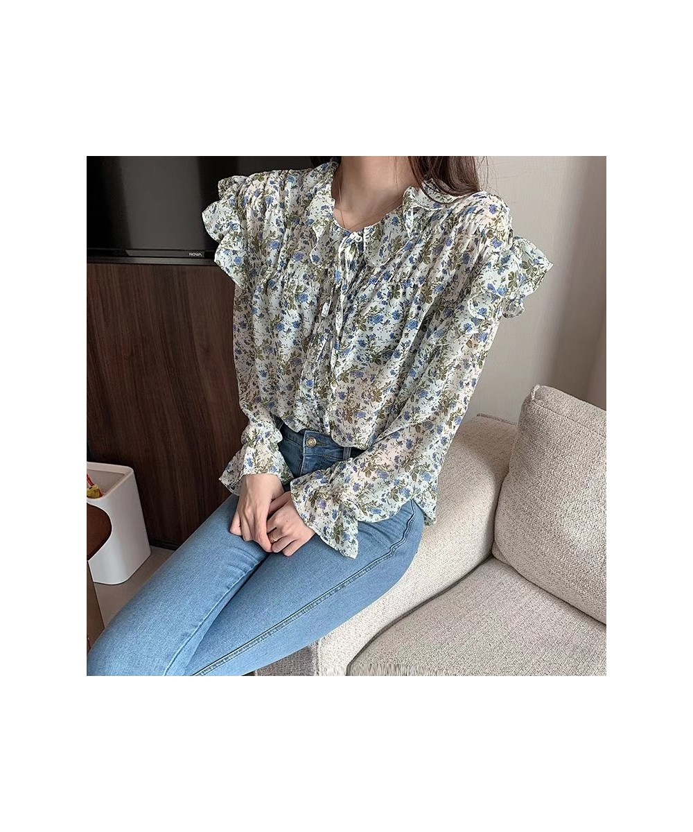 2023 Autumn Long Sleeve Women Tops Blouse Printed Wild Chiffon Blouse Vintage Ruffled Pink Shirts Women Korean Clothes 10336 ...