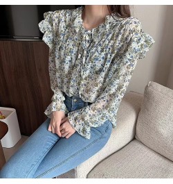 2023 Autumn Long Sleeve Women Tops Blouse Printed Wild Chiffon Blouse Vintage Ruffled Pink Shirts Women Korean Clothes 10336 ...