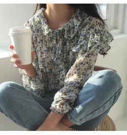 2023 Autumn Long Sleeve Women Tops Blouse Printed Wild Chiffon Blouse Vintage Ruffled Pink Shirts Women Korean Clothes 10336 ...