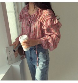 2023 Autumn Long Sleeve Women Tops Blouse Printed Wild Chiffon Blouse Vintage Ruffled Pink Shirts Women Korean Clothes 10336 ...