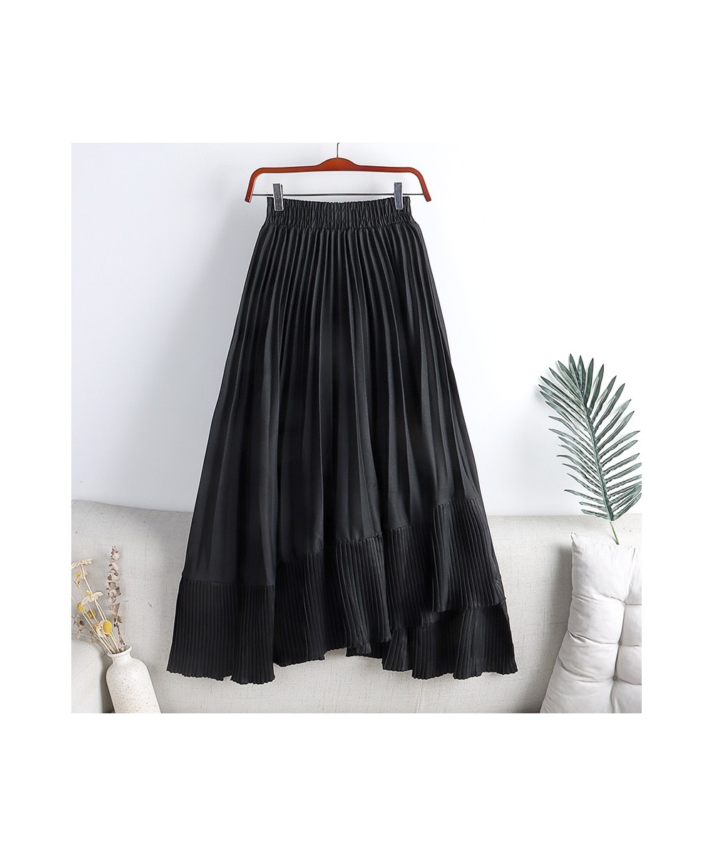 Skirts Womens 2023 Fashion Mid Calf Asymmetrical Skirt Women Clothing Elastic High Waist A Line Casual Pleated Skirt $40.56 -...