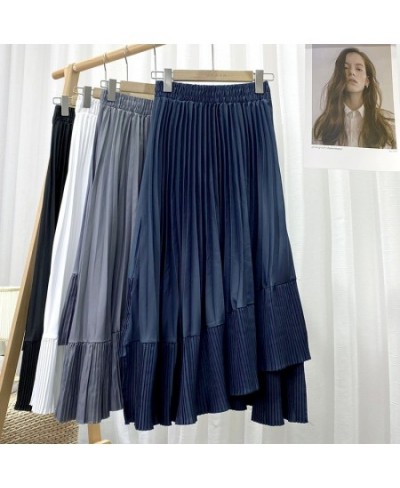 Skirts Womens 2023 Fashion Mid Calf Asymmetrical Skirt Women Clothing Elastic High Waist A Line Casual Pleated Skirt $40.56 -...