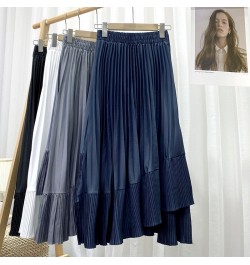 Skirts Womens 2023 Fashion Mid Calf Asymmetrical Skirt Women Clothing Elastic High Waist A Line Casual Pleated Skirt $40.56 -...