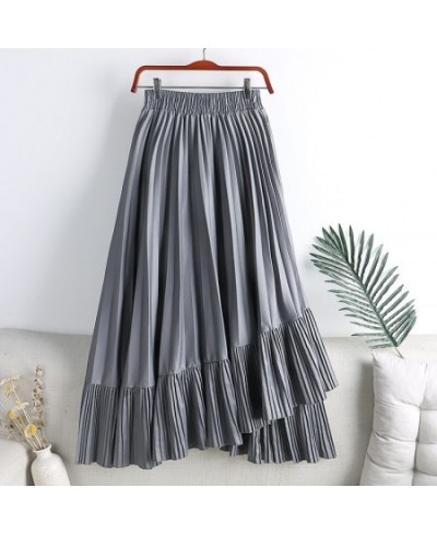 Skirts Womens 2023 Fashion Mid Calf Asymmetrical Skirt Women Clothing Elastic High Waist A Line Casual Pleated Skirt $40.56 -...