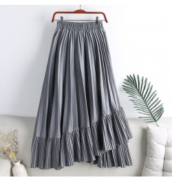 Skirts Womens 2023 Fashion Mid Calf Asymmetrical Skirt Women Clothing Elastic High Waist A Line Casual Pleated Skirt $40.56 -...