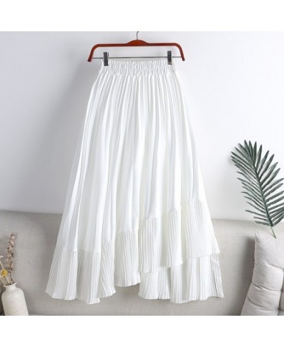 Skirts Womens 2023 Fashion Mid Calf Asymmetrical Skirt Women Clothing Elastic High Waist A Line Casual Pleated Skirt $40.56 -...