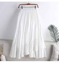 Skirts Womens 2023 Fashion Mid Calf Asymmetrical Skirt Women Clothing Elastic High Waist A Line Casual Pleated Skirt $40.56 -...