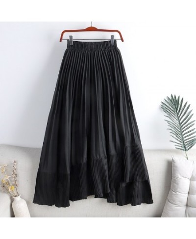 Skirts Womens 2023 Fashion Mid Calf Asymmetrical Skirt Women Clothing Elastic High Waist A Line Casual Pleated Skirt $40.56 -...