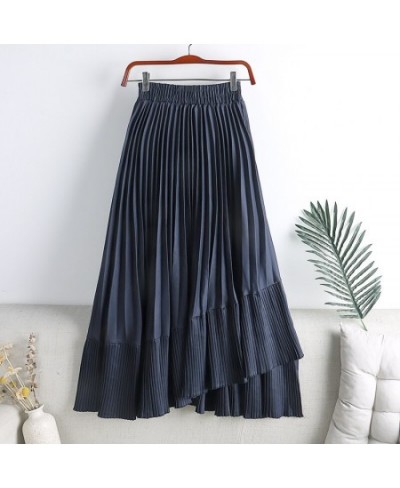 Skirts Womens 2023 Fashion Mid Calf Asymmetrical Skirt Women Clothing Elastic High Waist A Line Casual Pleated Skirt $40.56 -...