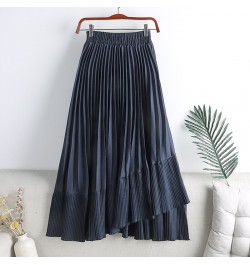 Skirts Womens 2023 Fashion Mid Calf Asymmetrical Skirt Women Clothing Elastic High Waist A Line Casual Pleated Skirt $40.56 -...