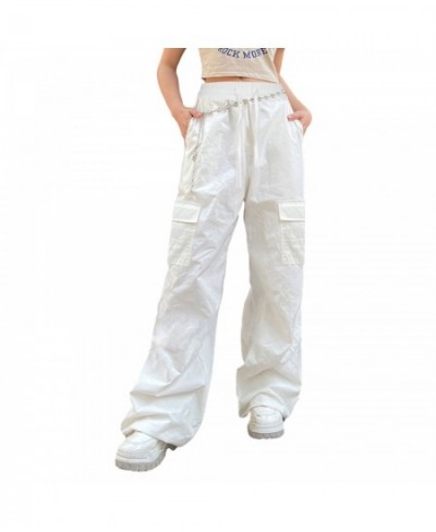 Women Casual Solid Color Wide-Leg Cargo Pants Y2k Baggy Parachute Pants Drawstring Elastic Waist Jogging Trousers $34.07 - Bo...