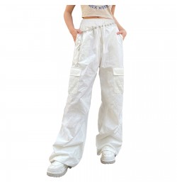 Women Casual Solid Color Wide-Leg Cargo Pants Y2k Baggy Parachute Pants Drawstring Elastic Waist Jogging Trousers $34.07 - Bo...