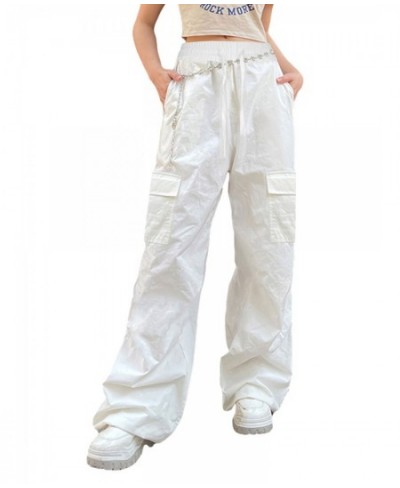 Women Casual Solid Color Wide-Leg Cargo Pants Y2k Baggy Parachute Pants Drawstring Elastic Waist Jogging Trousers $34.07 - Bo...