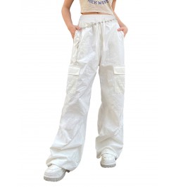 Women Casual Solid Color Wide-Leg Cargo Pants Y2k Baggy Parachute Pants Drawstring Elastic Waist Jogging Trousers $34.07 - Bo...