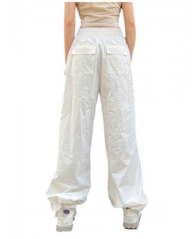 Women Casual Solid Color Wide-Leg Cargo Pants Y2k Baggy Parachute Pants Drawstring Elastic Waist Jogging Trousers $34.07 - Bo...