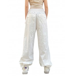 Women Casual Solid Color Wide-Leg Cargo Pants Y2k Baggy Parachute Pants Drawstring Elastic Waist Jogging Trousers $34.07 - Bo...