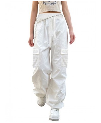 Women Casual Solid Color Wide-Leg Cargo Pants Y2k Baggy Parachute Pants Drawstring Elastic Waist Jogging Trousers $34.07 - Bo...