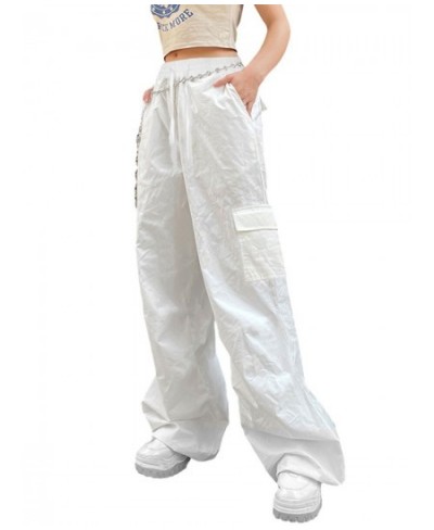 Women Casual Solid Color Wide-Leg Cargo Pants Y2k Baggy Parachute Pants Drawstring Elastic Waist Jogging Trousers $34.07 - Bo...