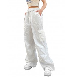 Women Casual Solid Color Wide-Leg Cargo Pants Y2k Baggy Parachute Pants Drawstring Elastic Waist Jogging Trousers $34.07 - Bo...