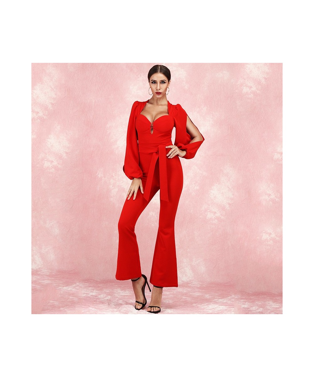 women jumpsuit one piece overalls long sleeve opening casual sexy V neck elegant lady jumpsuit $90.39 - Jumpsuits