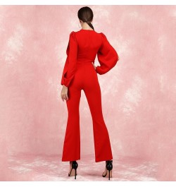 women jumpsuit one piece overalls long sleeve opening casual sexy V neck elegant lady jumpsuit $90.39 - Jumpsuits