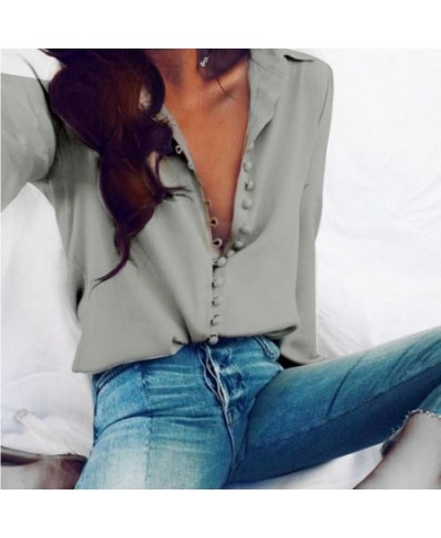 Fashion Casual Solid Color ladies office Tops Sexy Buttons Long sleeve Blouse 2023 new Spring Women Chiffon white Shirt $28.2...