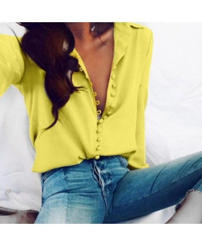 Fashion Casual Solid Color ladies office Tops Sexy Buttons Long sleeve Blouse 2023 new Spring Women Chiffon white Shirt $28.2...