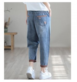 Retro Hole Jeans Women Summer New Retro Elastic High Waist Wild Jeans Large Size Loose Female Harlan Denim Ankle-Length Pants...